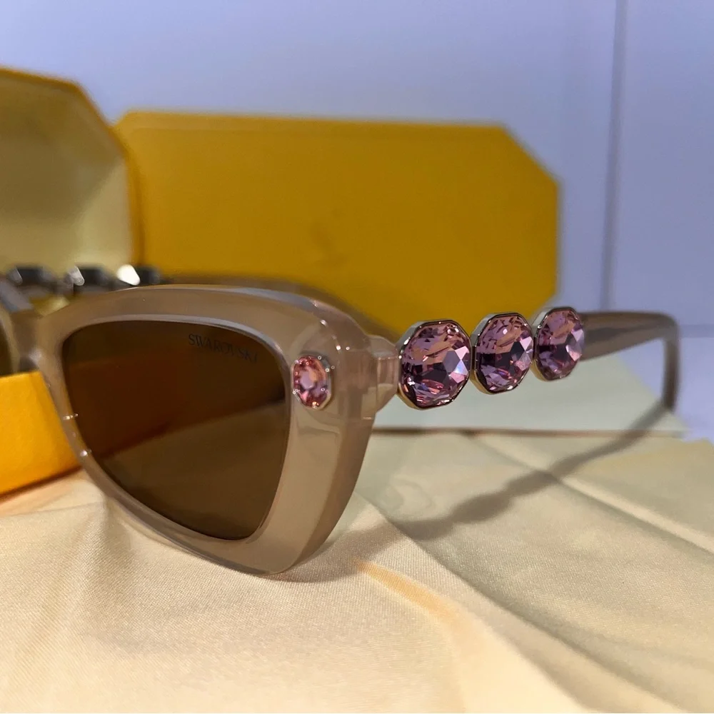 Swarovski Tan and Pink Cat-Eye Glasses with Crystal Embellishments - Picture 7 of 7